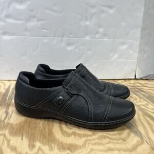 Clarks Collection Cora Poppy Black Leather Loafer Slip On Shoes Womens 11M